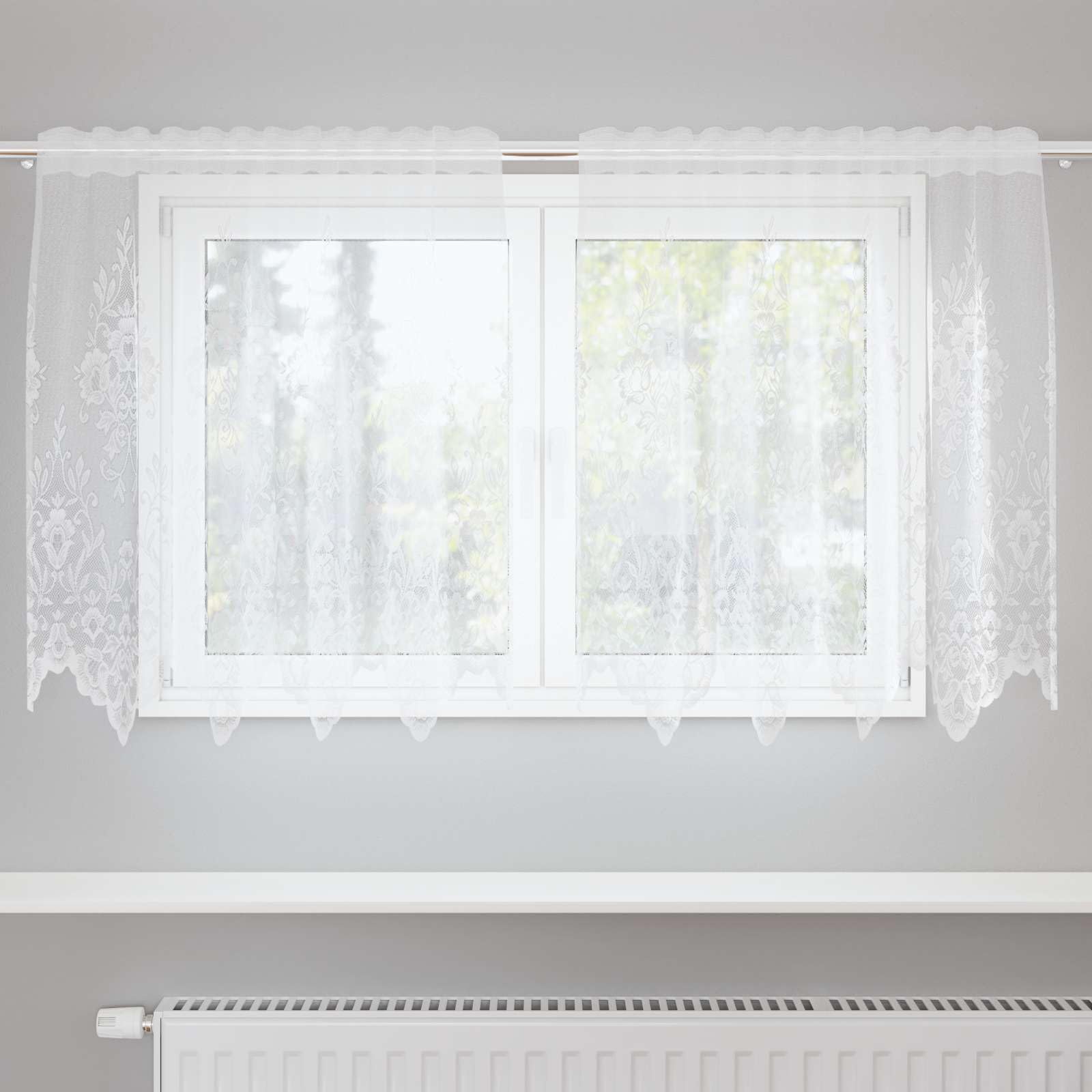 Rideau en Dentelle Blanc 80 x 150 cm Polyester pour Salon Chambre Fenêtre Drapeau Voilage Occultant Intimité Décoration Lumineuse