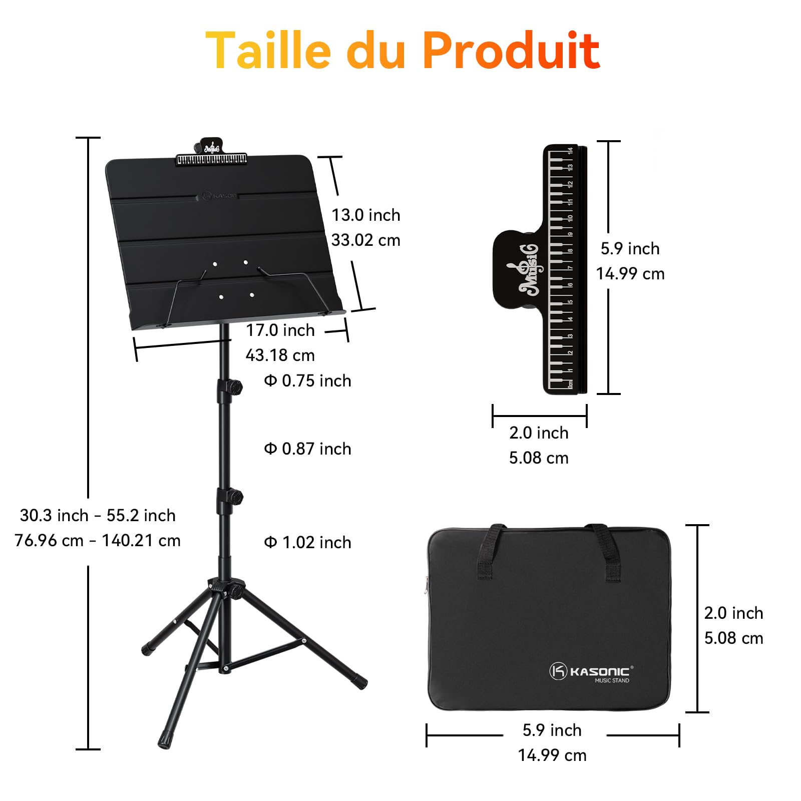 K KASONIC 2 en 1 support de partition pliable à double usage et support de livre de bureau avec sac de transport portable et support de clip de feuille de musique