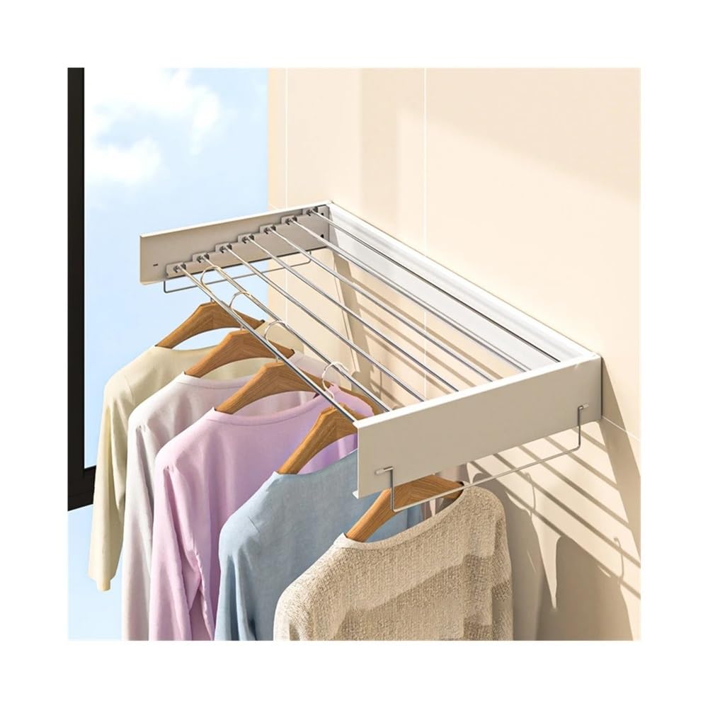 Tendedero plegable invisible para colgar en la pared, para interiores, balcón, habitación, sin taladro, barra de ropa, organizador de almacenamiento que ahorra espacio (mango de 120 cm, 7
