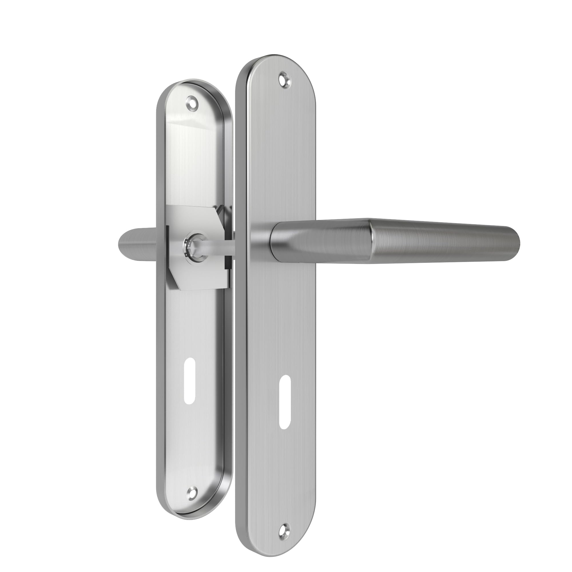 AwmnSrman Türgriffe Innentüren Türklinke Türbeschlag Drückergarnitur Zimmertür Garnitur 72MM-BB-Buntbart Set 1er-Set Moderne Edelstahl 2 Türklinken & 2 Langschilder 240 * 50 mm