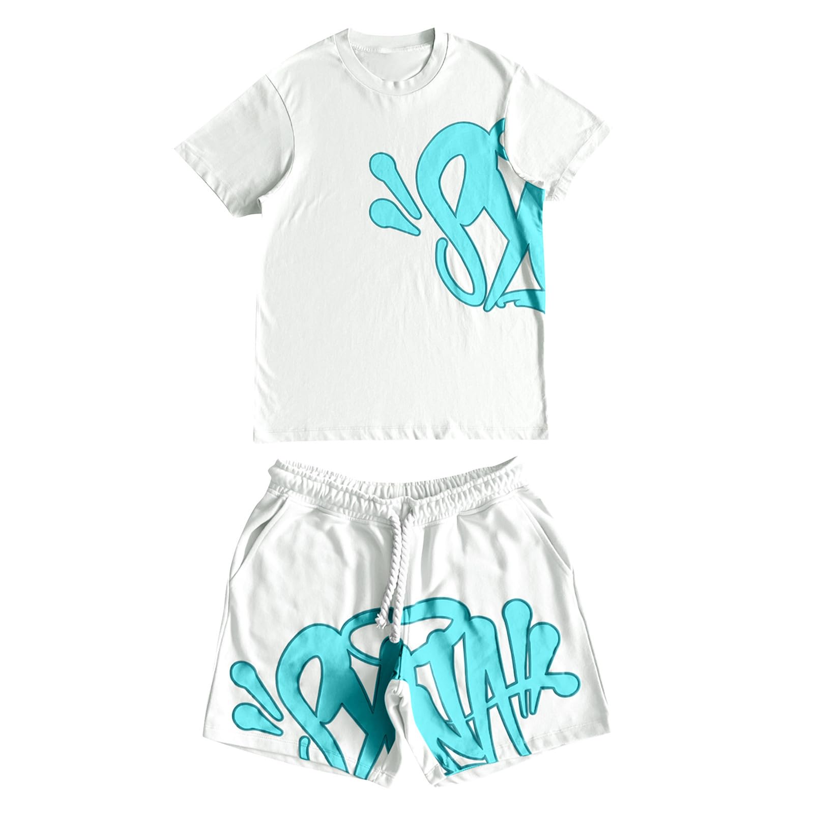 SW Shorts and T Shirt Set Sommer Outfit Kinder 1/2-Teiliges Trainingsanzug Set Y2K Hip Hop Streetwear Casual Leicht Sportanzug Tracksuit mit Tasche