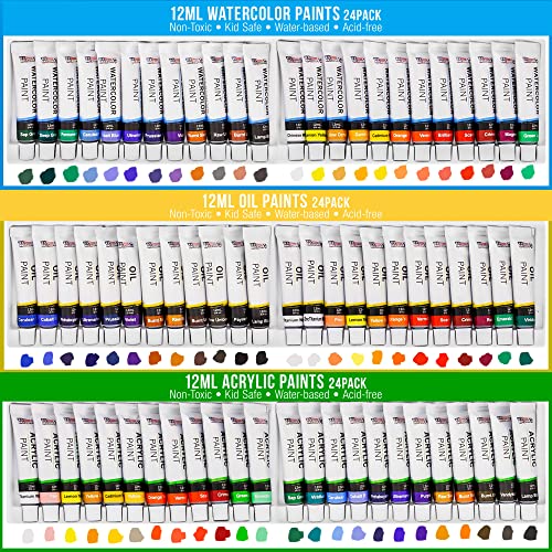 U.S. Art Supply 133-Piece Deluxe Ultimate Artist Painting Set with Aluminum and Wood Easels, 72 Paint Colors, 24 Acrylic… - Image 5