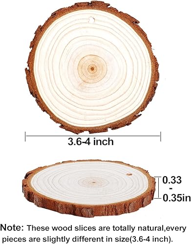 Miniatura 23 de wohohoho 32 piezas de 3.2-3.6 pulgadas de rebanadas de madera natural, kit de madera para manualidades sin terminar, preperforado con agujero
