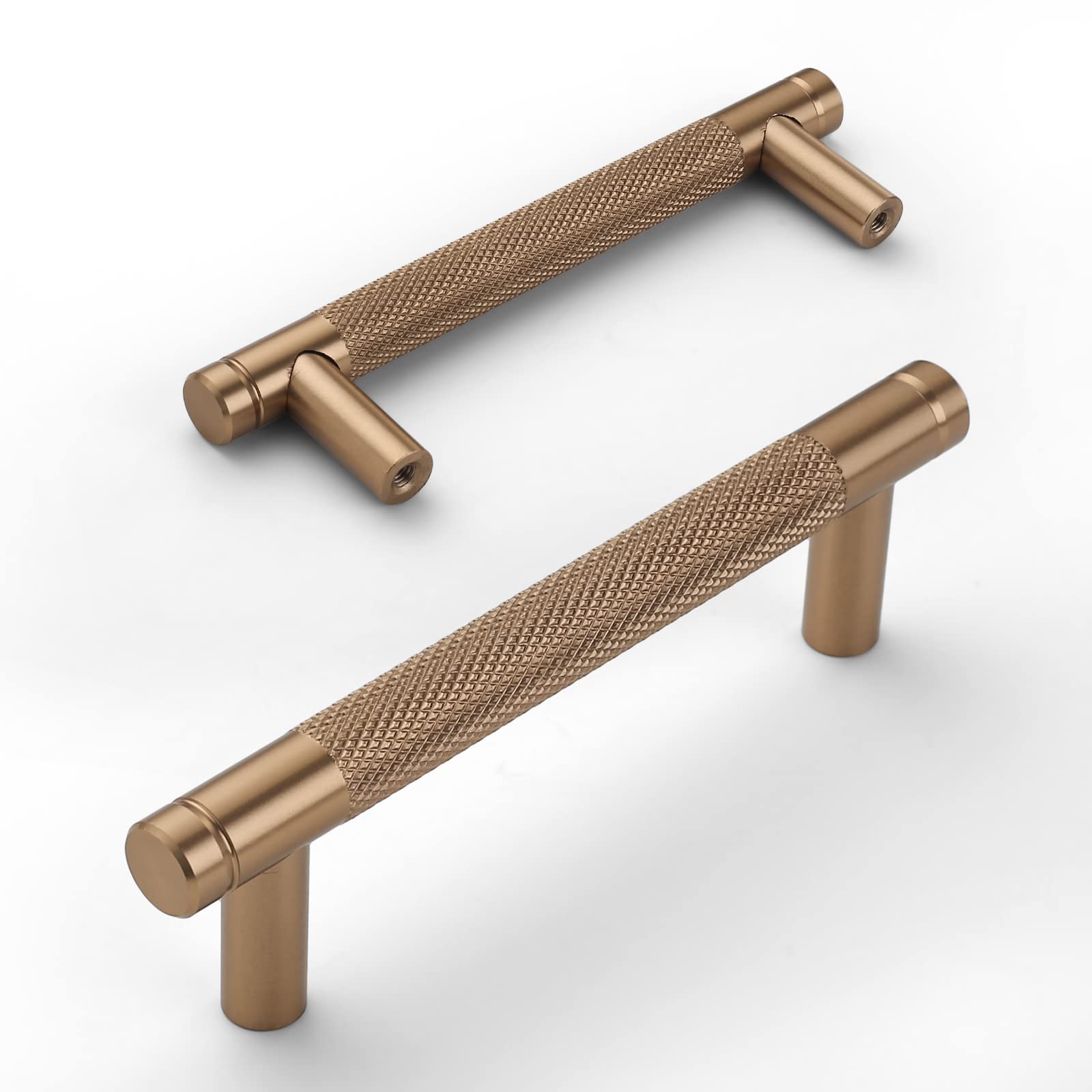 Amerdeco 10 Pack Champagne Bronze Knurled Cabinet Pulls 3.75 Inch Center to Center Champagne Gold Kitchen Cabinet Handles for Drawer Dresser, Cupboard and Wardrobe ZH0031