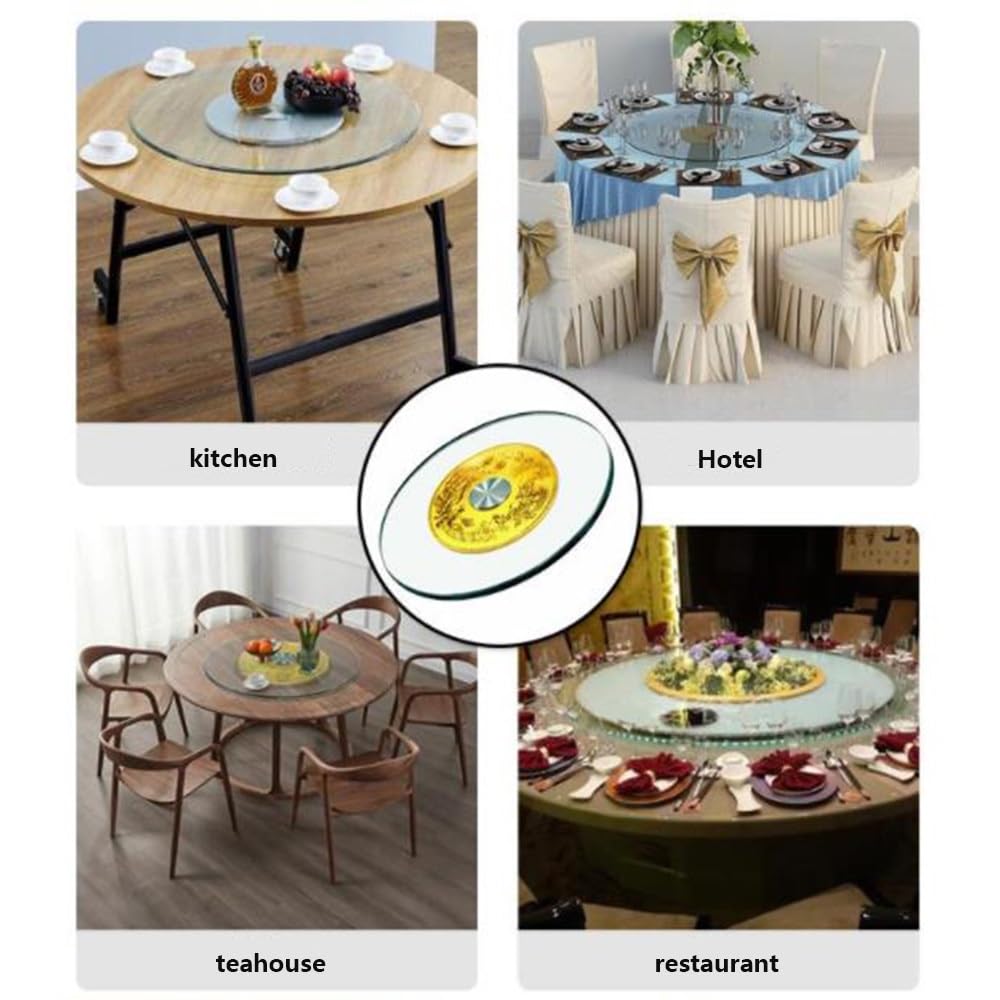 Plateau Tournant Rond en Verre Lisse avec Base, 60 Cm, 71 Cm, 81 Cm, 91 Cm, 101 Cm, pour La Maison, La Cuisine, L'Hôtel, Le Restaurant (60 Cm/24 Po)