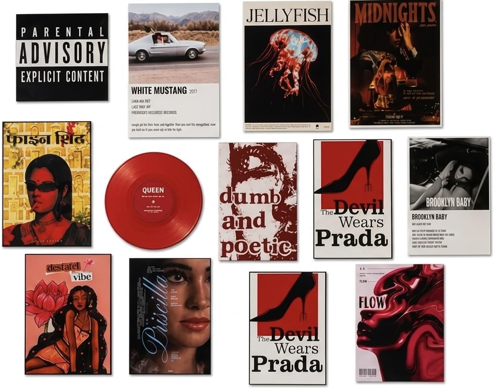 Image of 12 Piece Aesthetic Poster Set | 300 GSM Multi-Sized Wall Posters with Adhesive Tape | Music, Fashion, Retro & Pop Art Prints for Bedroom, Room Decor, Home Decor, Living Room & Wall Art