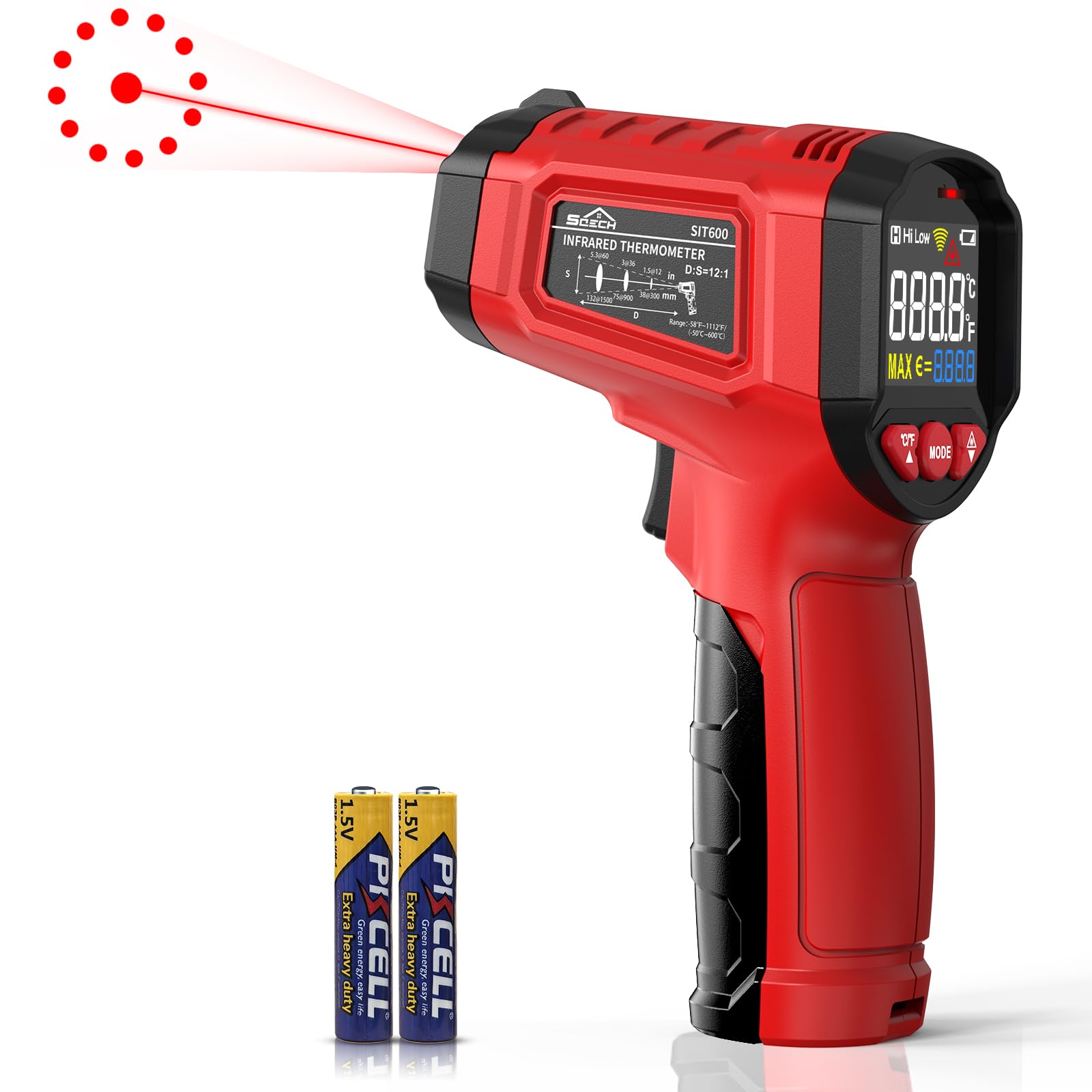 Infrared Thermometer Gun,SQECH Laser Thermometer Gun -58℉～1472℉(-50℃～800℃),Temperature Gun with Ambient Temperature&Humidity/Adjustable Emissivity/Color Backlight for Cooking, Oven,Engine,HVAC — Amazon image 8