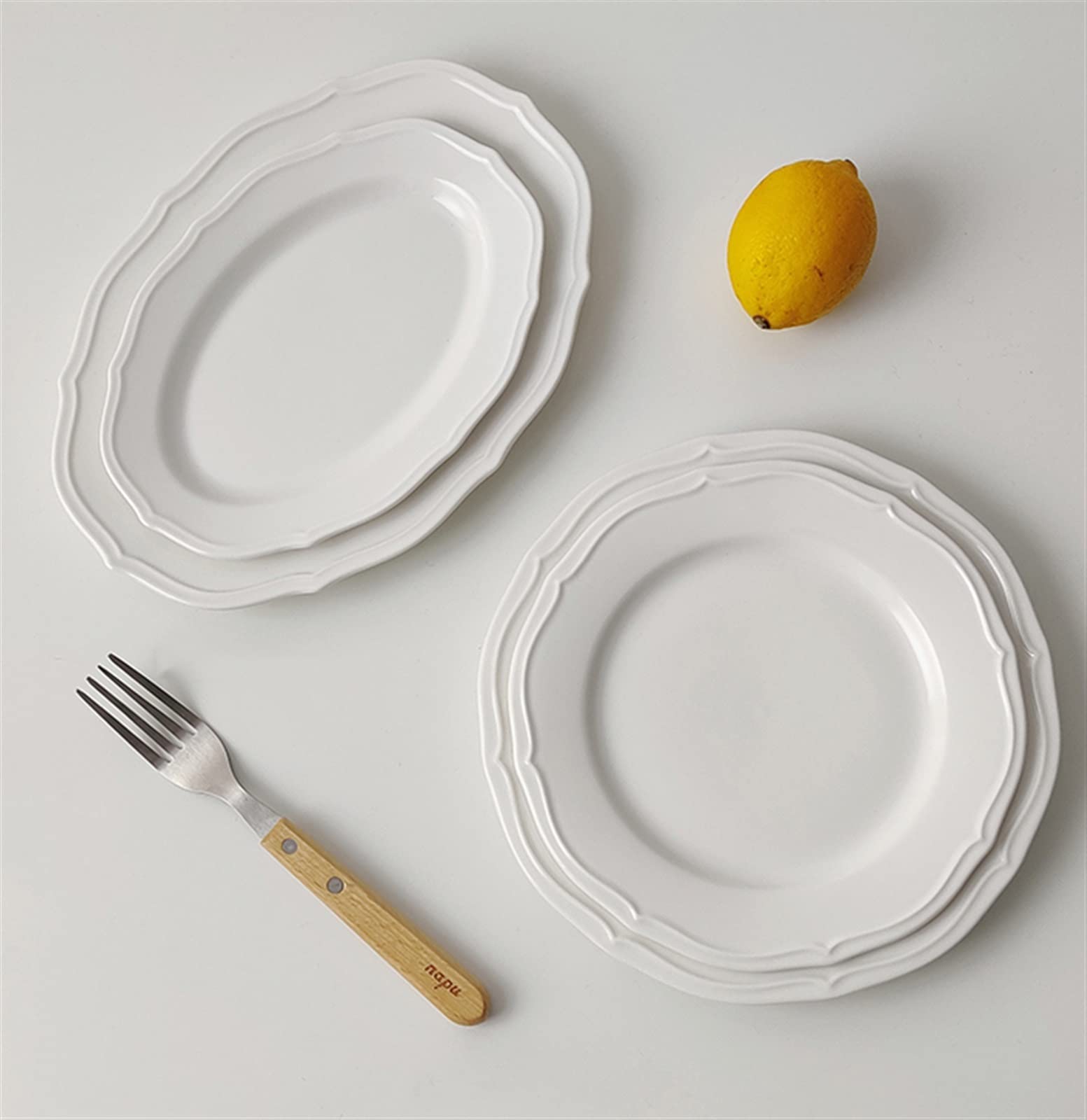 Platos Llanos Plato de Encaje Vintage, plato de comedor redondo ovalado Simple, plato de cerámica, plato de ensalada, plato de desayuno, plato de postre, hogar, restaurante, cafetería Platos postre(A,