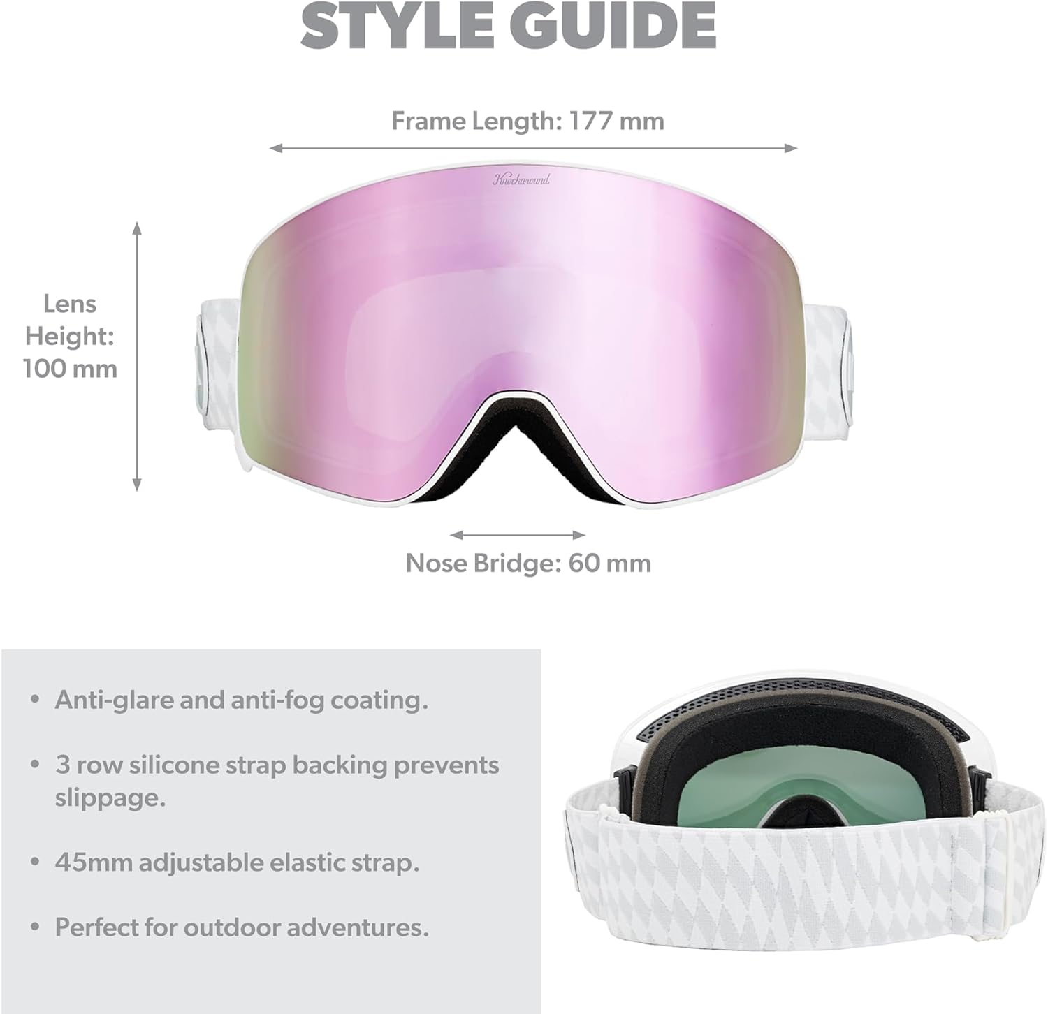 Knockaround Slingshots Snow Goggles for Men and Women - Anti-Glare and Fog Coating with full UV400 Protection