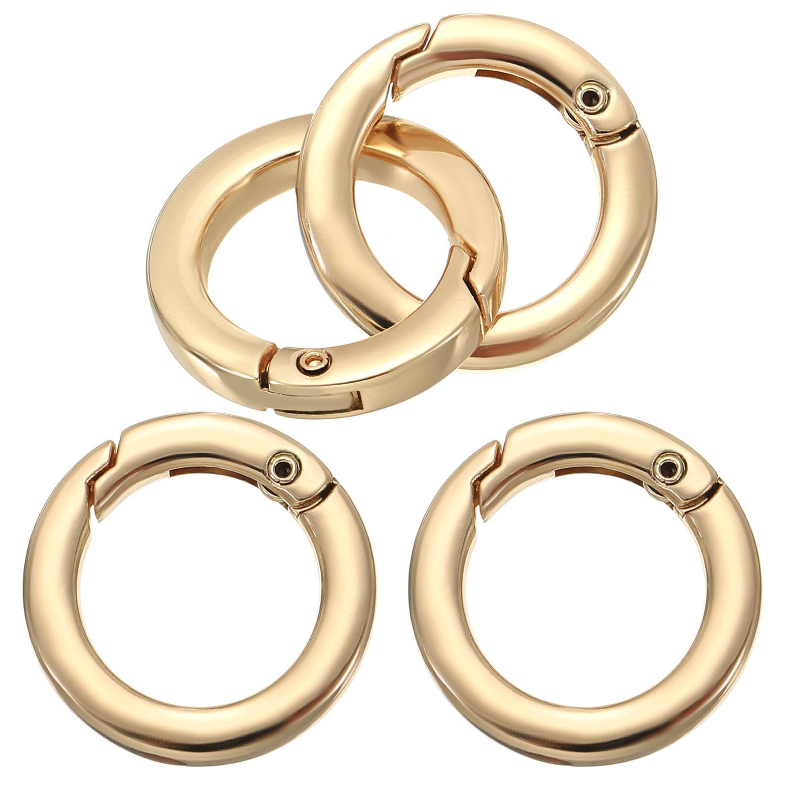 TOP-VIGOR Spring O Ring Clips, 28mm Round Carabiner Ring, Spring Keyring Clip Zinc Alloy Snap Rings for Bags, Keychains, Dog Collars, DIY Crafts & Jewelry Making, 4 Pcs Gold Tone
