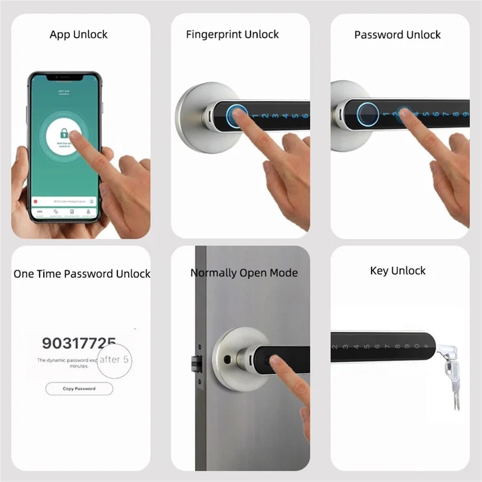 Serratura Smart, Password biometrica for impronte digitali Smart Lock Serratura digitale elettrica Maniglia for porta di sicurezza senza chiave in lega di zinco for la casa(Silver)