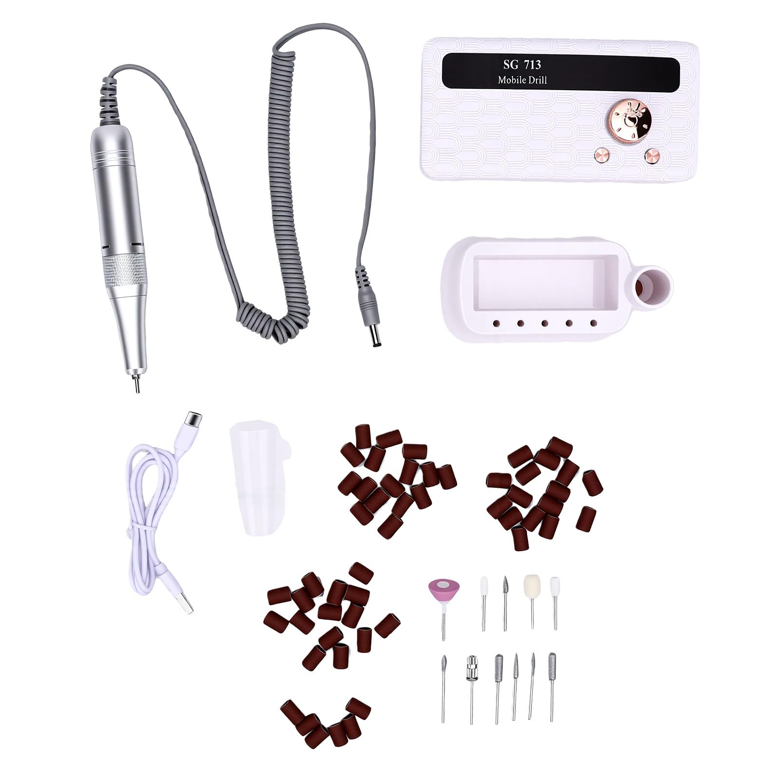 Generic Lima per Unghie Wireless con velocità Regolabile e Kit Completo di Accessori per Uso Domestico e in Viaggio Design Leggero (DMJTZ-SG713-Bianco)