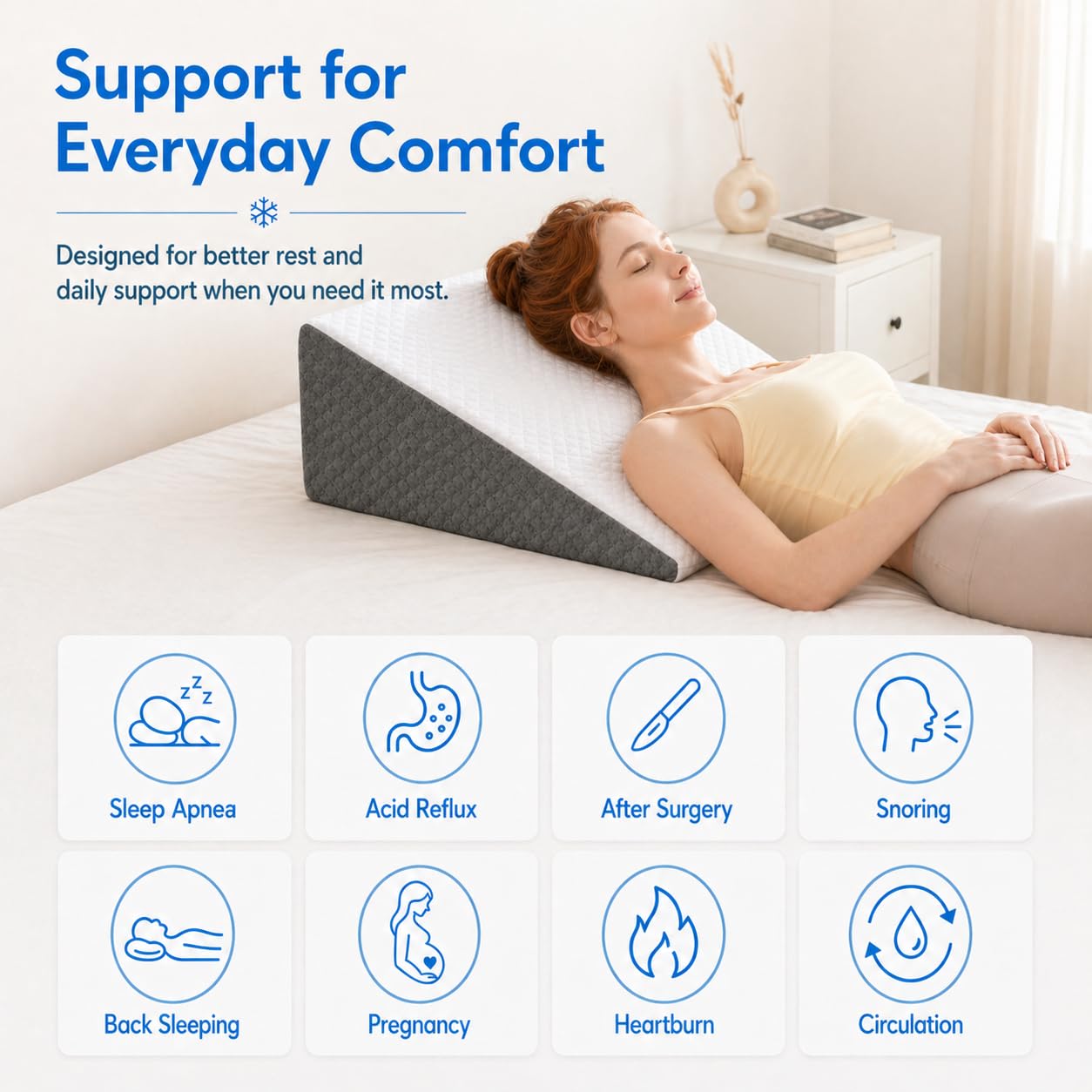 OAISZ Almohada de cuña para dormir, almohada de cuña de cama de 12 pulgadas para cabecera, almohada de cuña para reflujo ácido, después de cirugía, ronquidos, almohada triangular superior de espuma