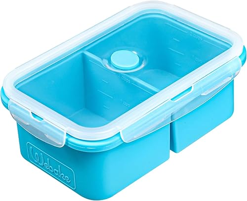 Webake Bandeja de silicona para congelador con tapa, contenedor de almacenamiento de alimentos, bandeja de cubitos de hielo para preparación de