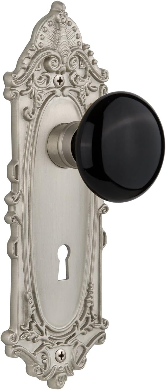 Nostalgic Warehouse Victorian Plate with Keyhole Black Porcelain Knob, Single Dummy, Antique Pewter