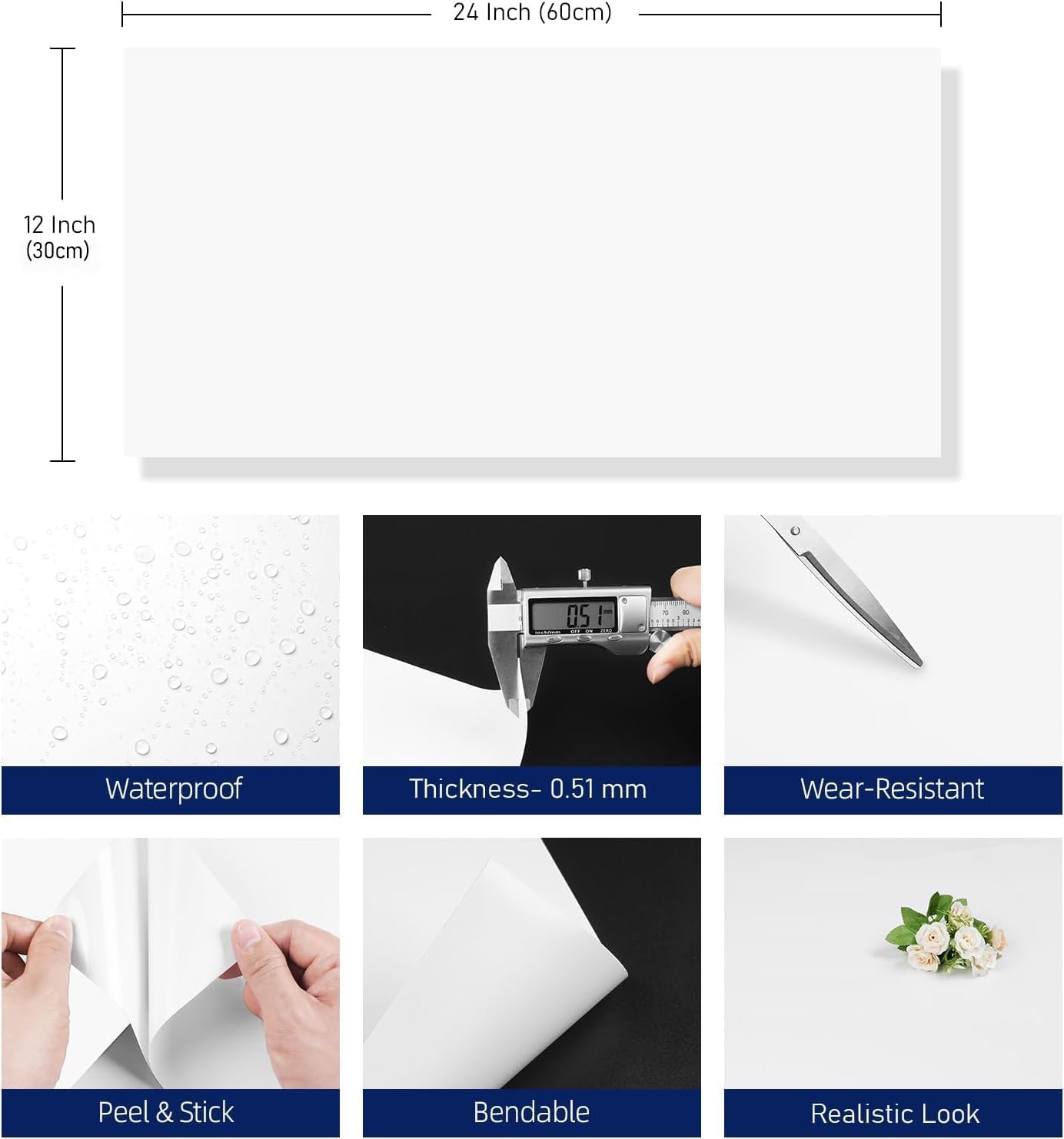 Pavimento Autoadesivo In PVC Bianco Opaco - 30x30cm, 5 Pezzi, Impermeabile, Per Cucina E Bagno