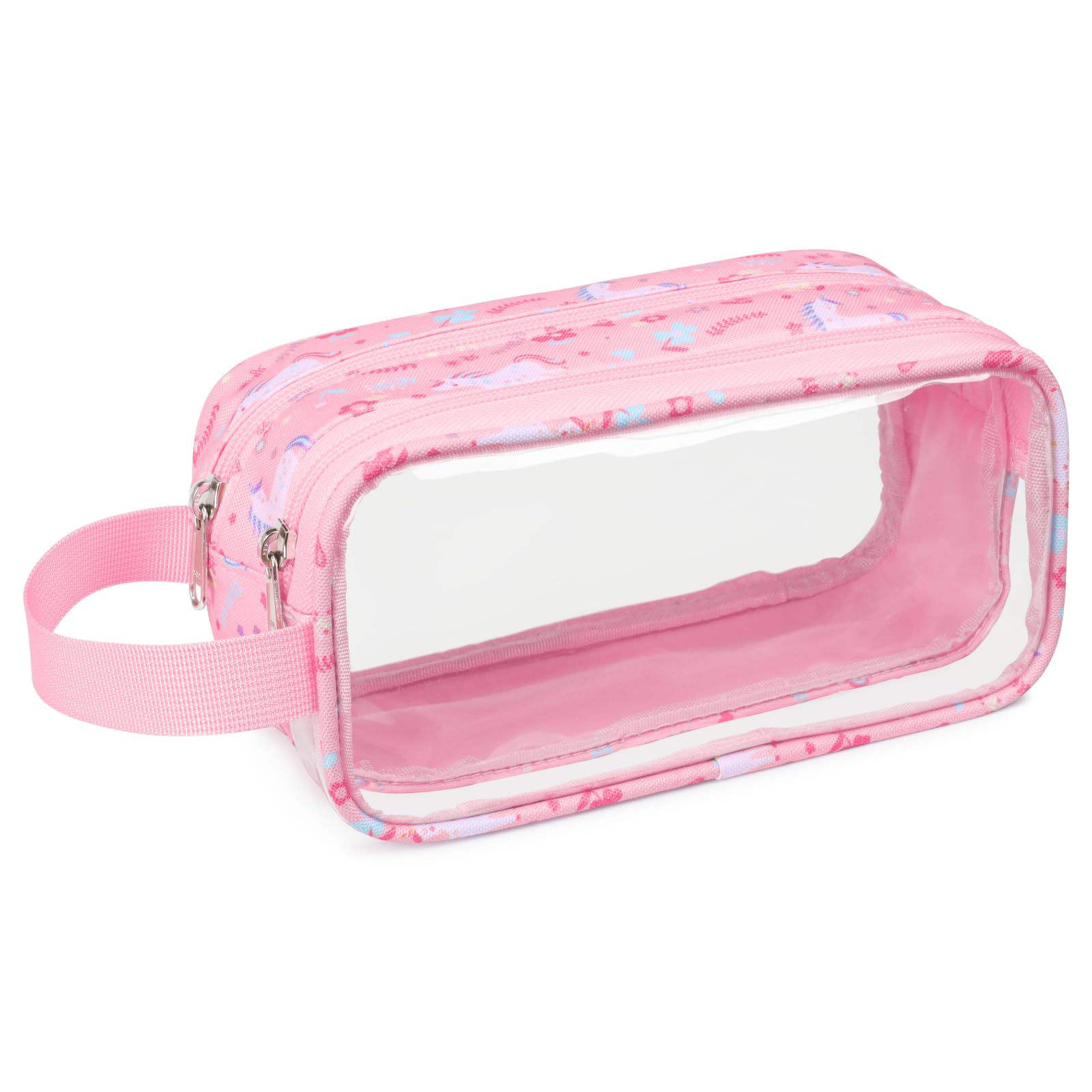 Bagseri Trousse à crayons transparente pour filles – Jolie trousse à crayons pour filles avec poignée – Grande trousse à crayons transparente à fermeture éclair (licorne rose)