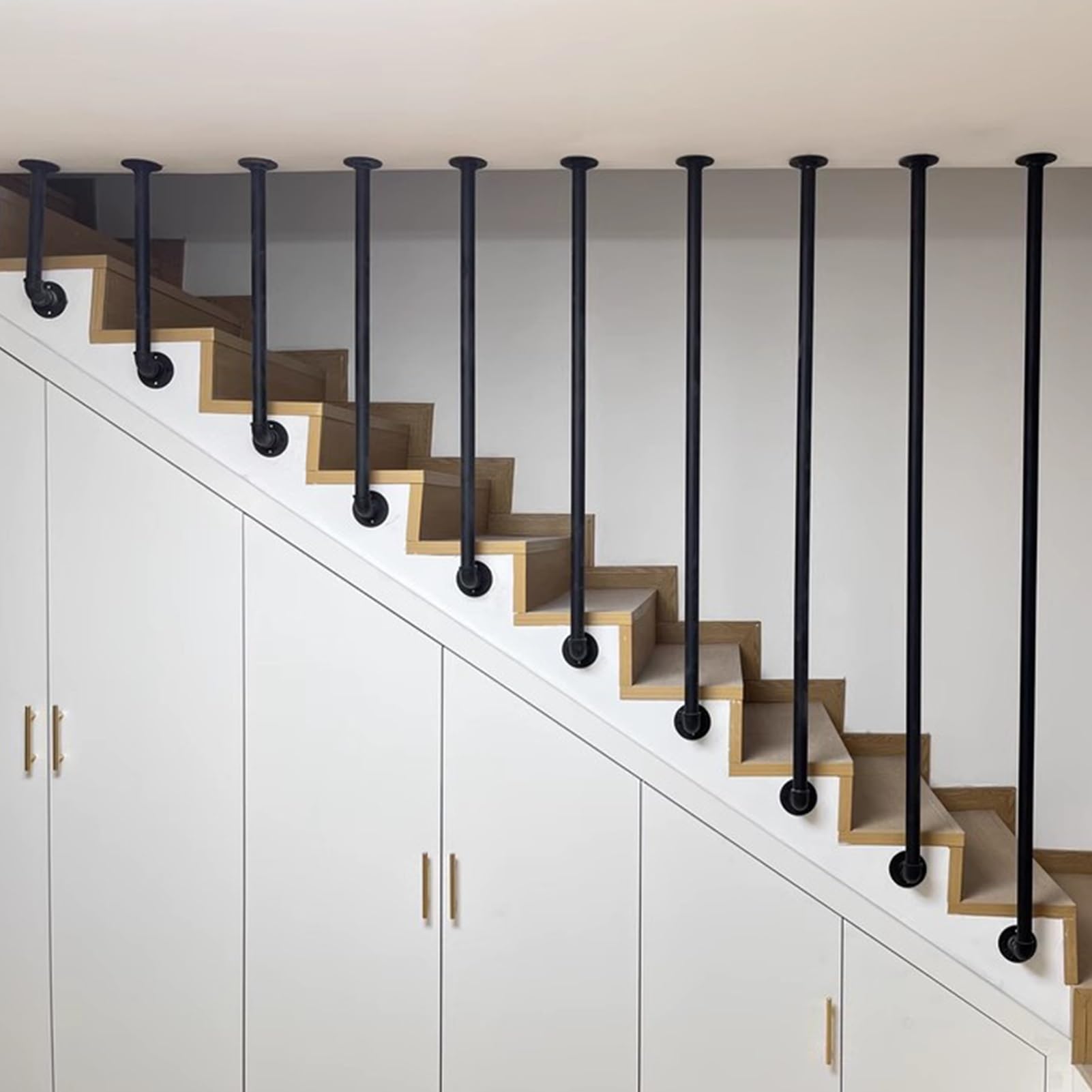 Barandilla de Escalera en Forma de L, pasamanos de Escalera, Barra de Apoyo, Tubo Redondo de Hierro Forjado Negro de 1 a 5 pies (105 cm/3,4 pies) para Interiores y Exteriores.