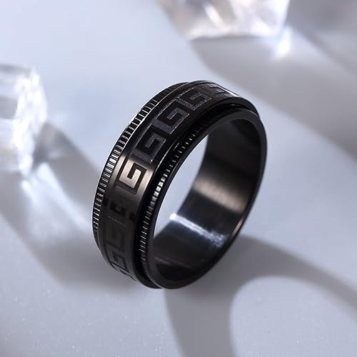 Miniatura 3 de Anillo giratorio de acero inoxidable negro y azul de 0.315 pulgadas para hombres y mujeres, cepillado para aliviar la ansiedad para hombre, cadena