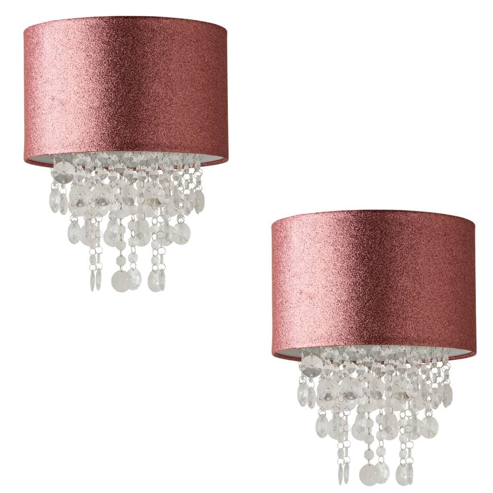 Valuelights Unisex Infant Baby Pink Bonita Pair Of 28Cm Pink Glitter Droplets Easy Fit Ceiling Lamp Shades In