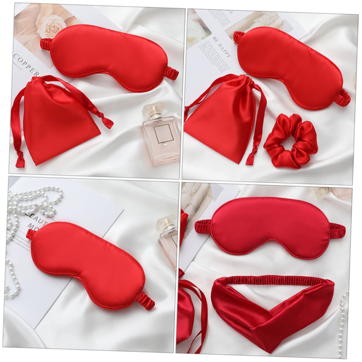 DOITOOL 3sets Maschera Da Sonno Seta Artificiale Accessori Kit Pratico Con Fascia Per e Sacchetto Per Viaggio Rilassa Gli Occhi e Riduce Affaticamento Per Dormire e Viaggiare
