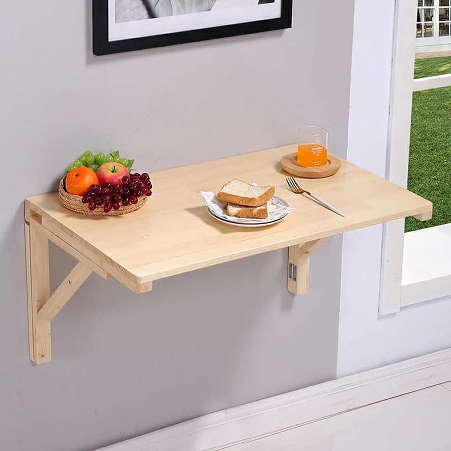 Wall Mounted Table Fold Down Wood Folding Workbench for Home Office and Kitchen Drop Leaf Floating Desk with Storage Space Saving Design for Garage and Bathroom (80 * 40cm/31 * 1)