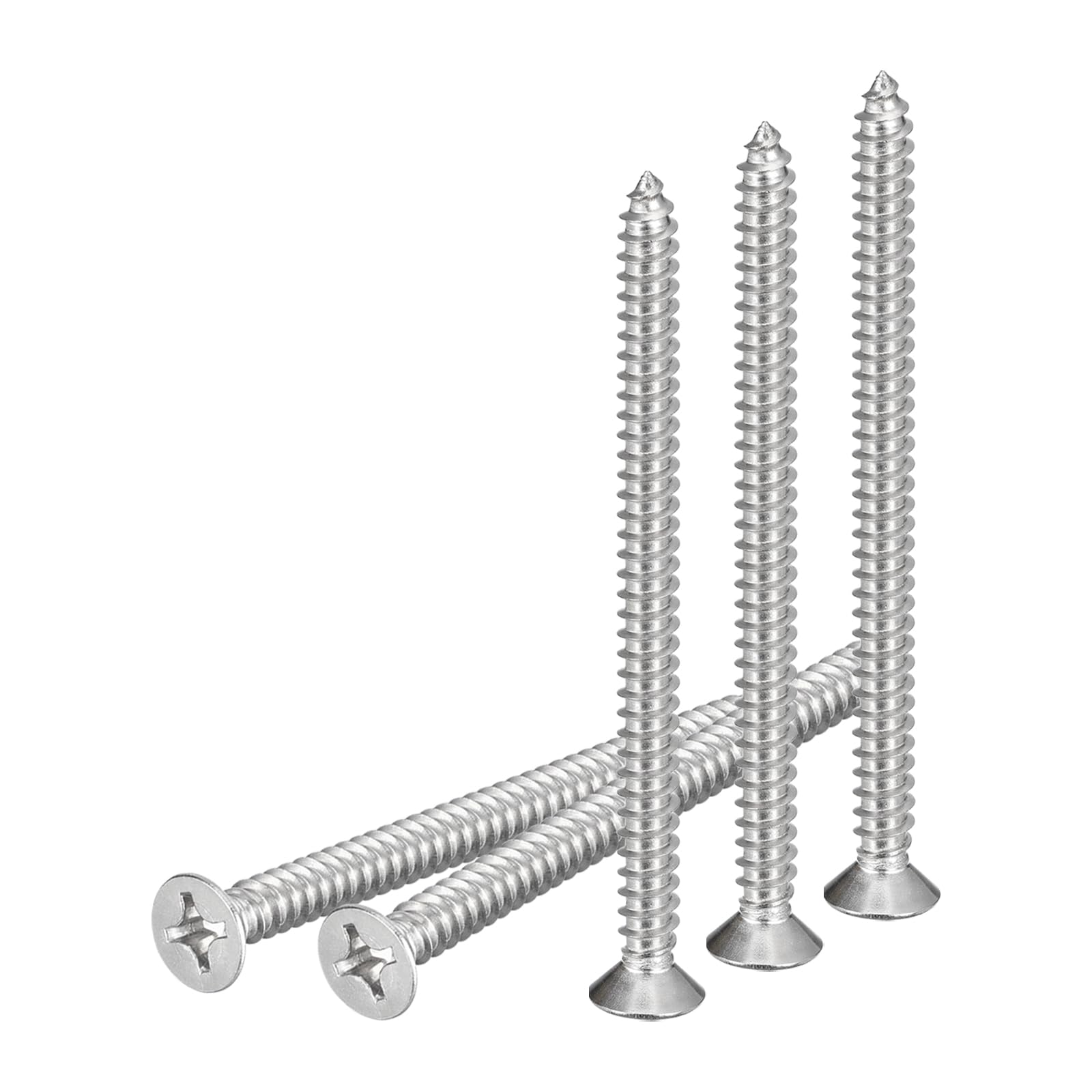 DTGN 25Pcs #12x3" Flat Head Wood Screws, 304 Stainless Steel Phillips Self Tapping Screws - Good for Woodworking Furniture - Silver