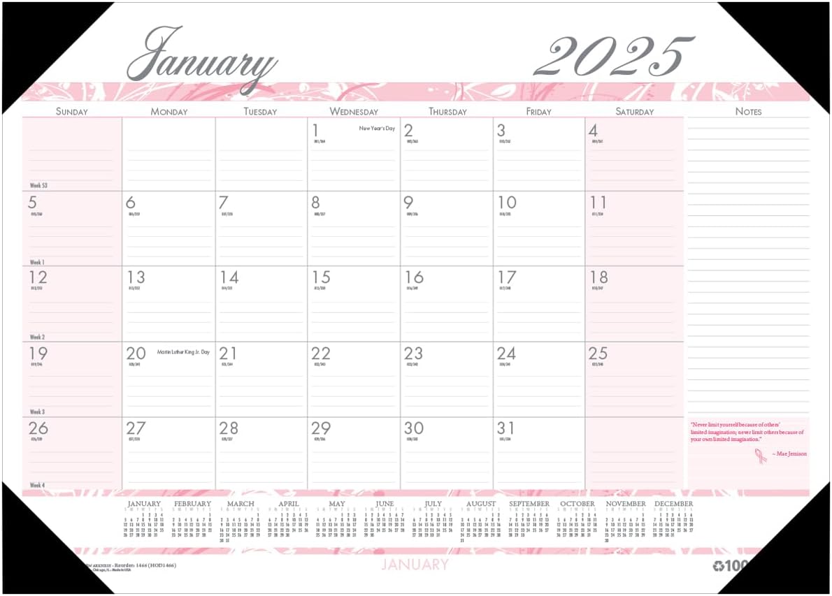 House of Doolittle 2025 Monthly Desk Pad Calendar, Breast Cancer Awareness, 22 x 17 Inches, January - December (HOD1467-25)