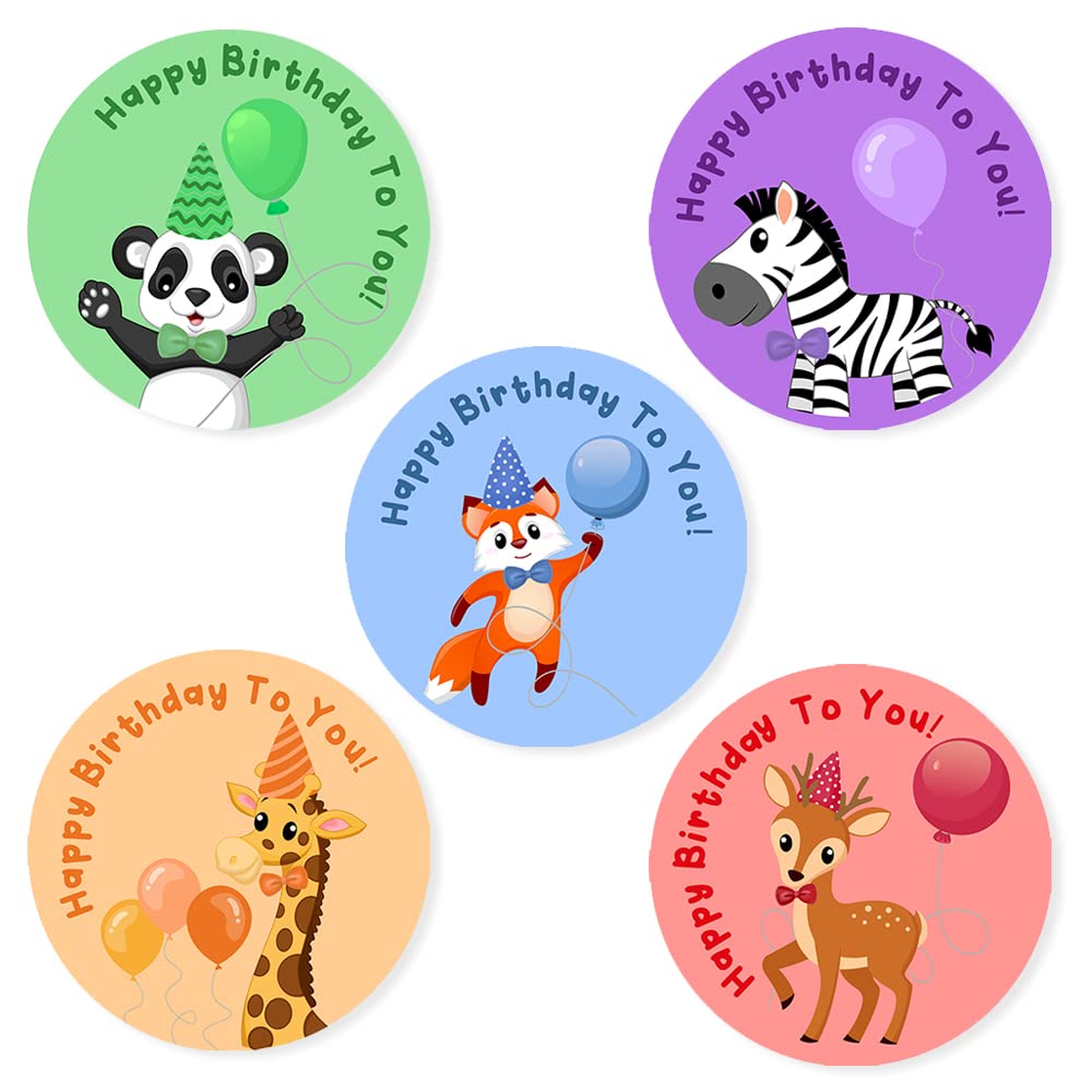 Pack of 40 Animal Happy Birthday Stickers for Card Making Self Adhesive (30 mm) Waterproof Kids Birthday Stickers for Children Packwith®