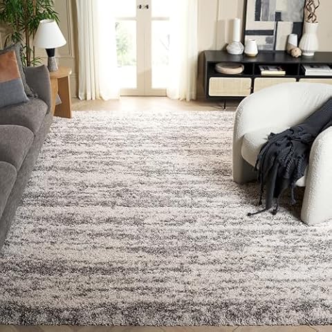 SAFAVIEH Hudson Shag Collection Area Rug - 8' x 10', Ivory & Grey, Modern Design, Non-Shedding & Easy Care, 2-inch Thick Ideal for High Traffic Areas in Living Room, Bedroom (SGH206A) Cover