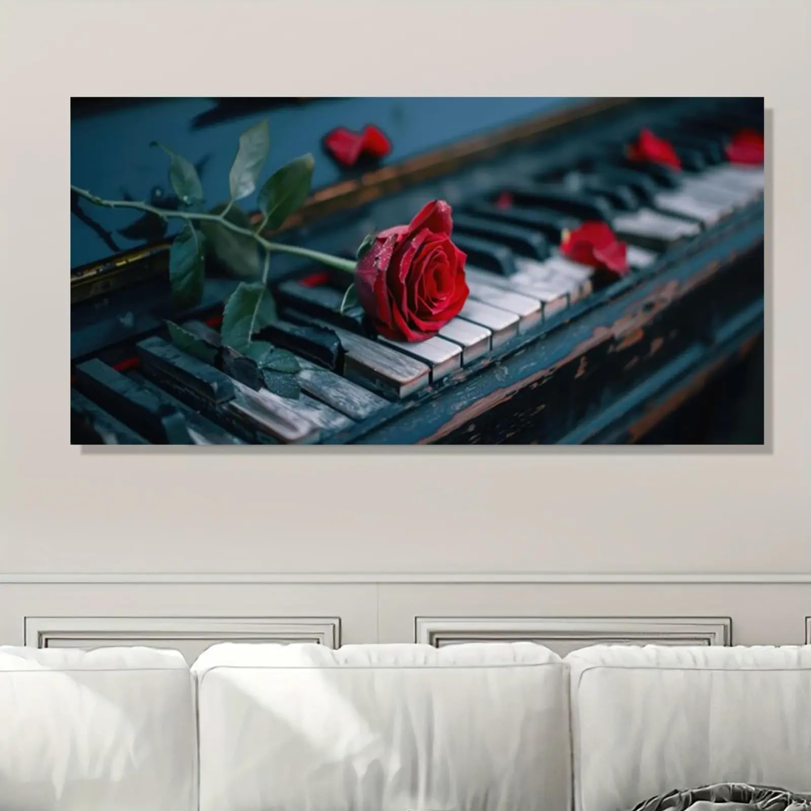 Décoration chambre rose rouge sur piano moderne tableau vertical