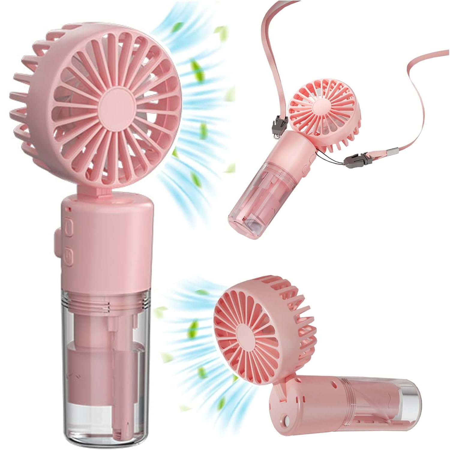 Bolivia's Portable Handheld Fan, Mini Handheld Fan with Water Mist Spray, 4 Adjustable Speed Foldable Personal Fan, USB Rechargeable Portable Fan, Suitable for Outdoors and Indoors (Pink)