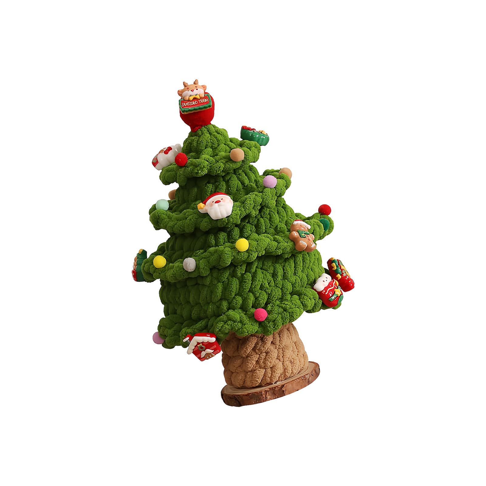 Hsioluted Knitted Christmas Tree Wooden Base Decoration for Tabletop and Holiday Charm Featuring Holiday Accents Desktop Ornament