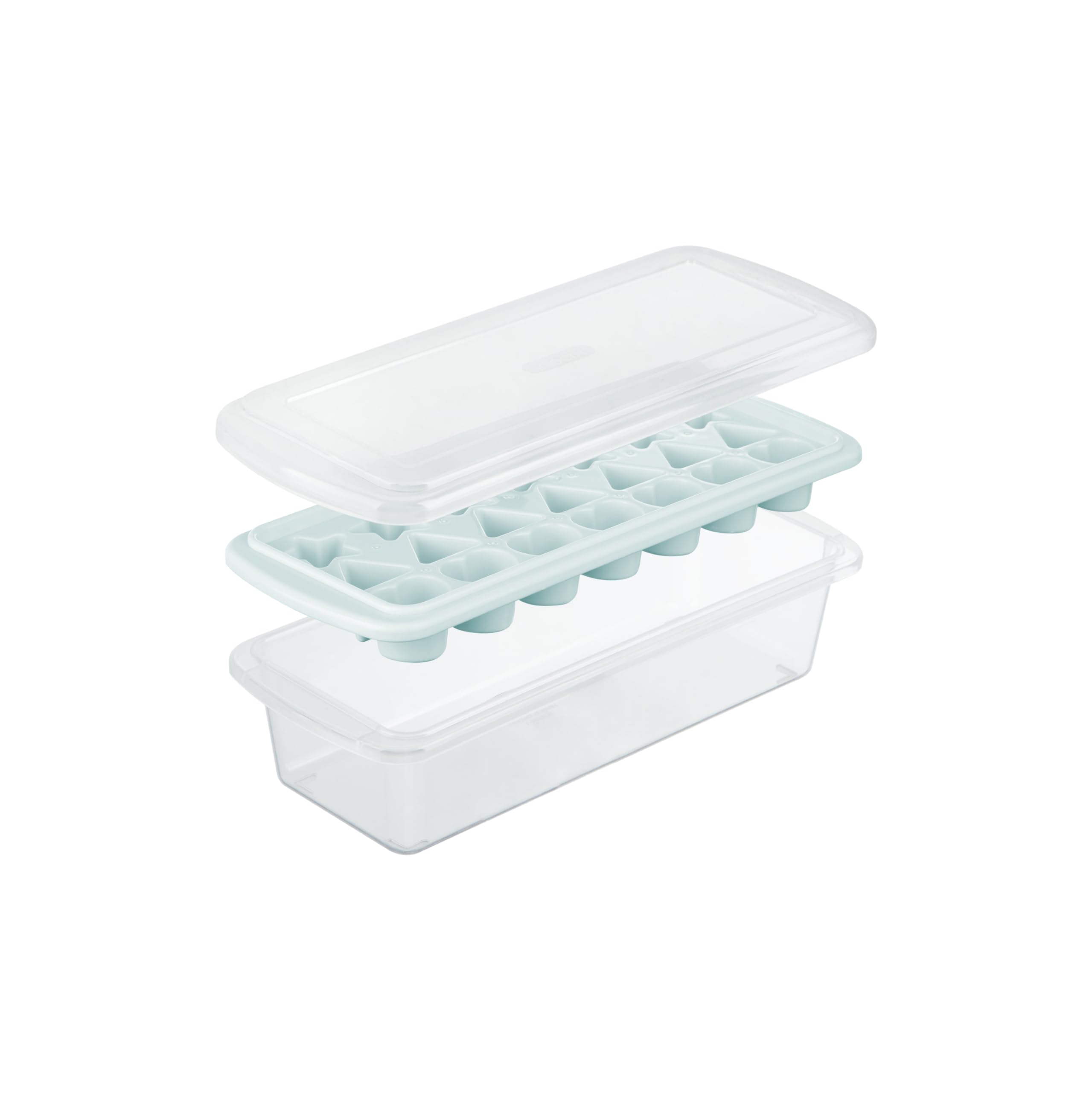 Inochi Kari 21 Slot Ice Tray with Lid and Storage Box| Ice Cube Molds in Star, Triangle and Heart Shapes| Flexible Molds|Easy-Release Ice tray for Freezer|Antibacterial Additives|BPA Free|Mint Green