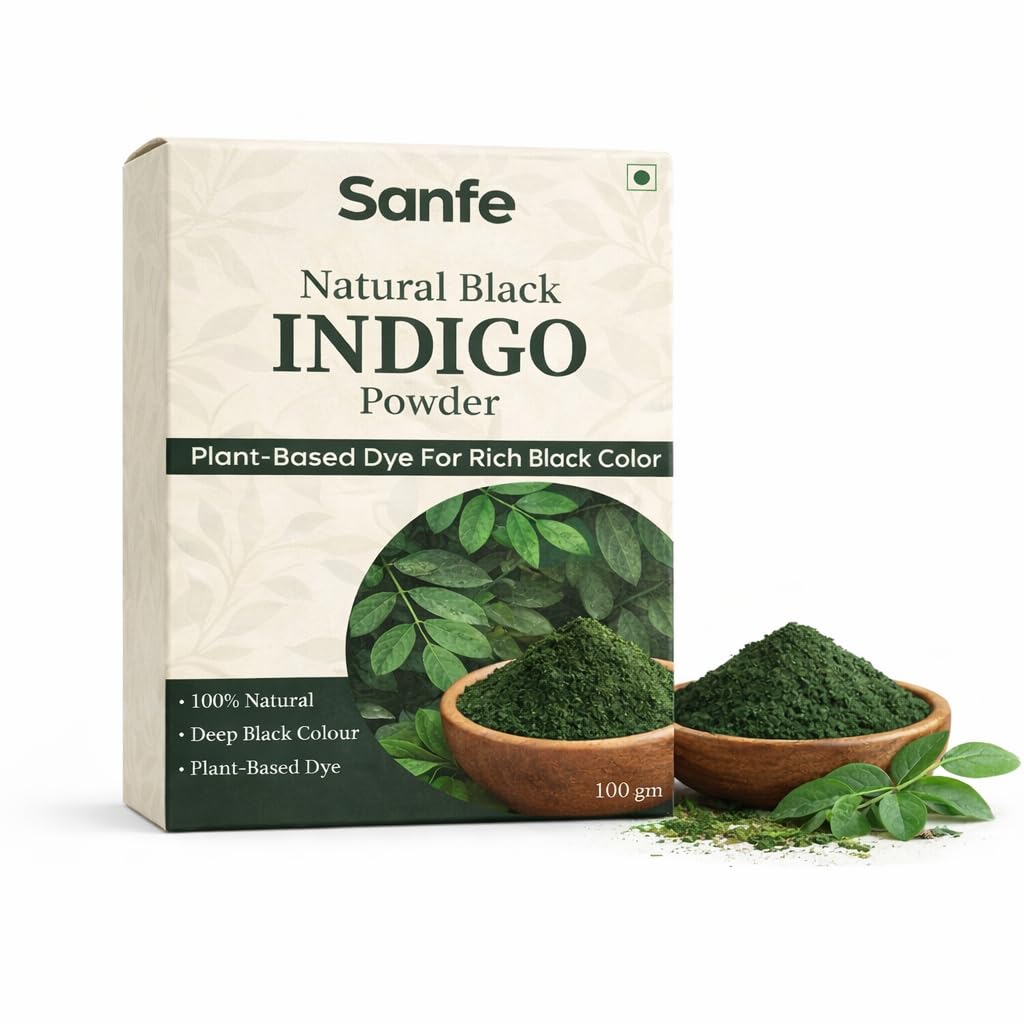 Sanfe Natural Black Indigo Powder | 100g | Plant-Based Hair Colour | Herbal Dye for Dark Tone Routine | Organic Style HairCare Powder | HairDye Deep Black | 100% Natural | Chemical-Free