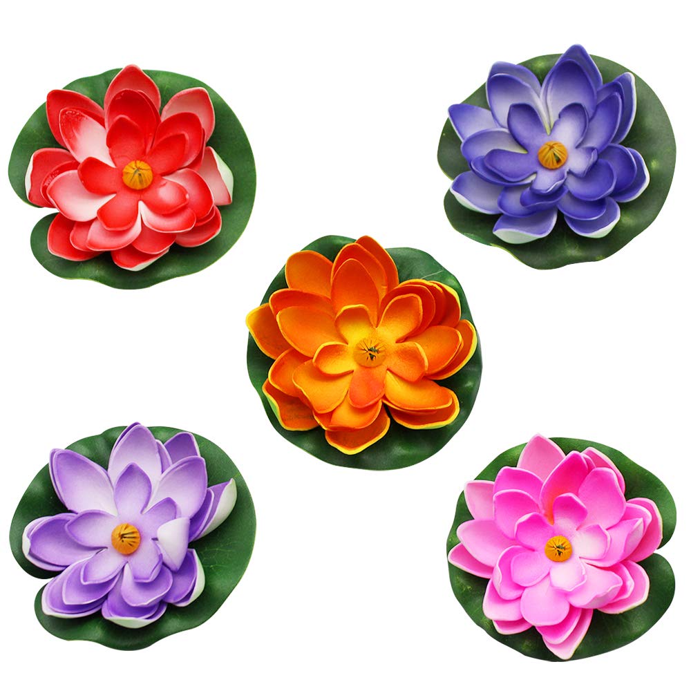 PEAK-EU 5 Pcs Artificial Foam Lotus Artificial Pond Floating Plants Waterproof Lotus Flower for Garden Pond Fountain Aquariums Decoration