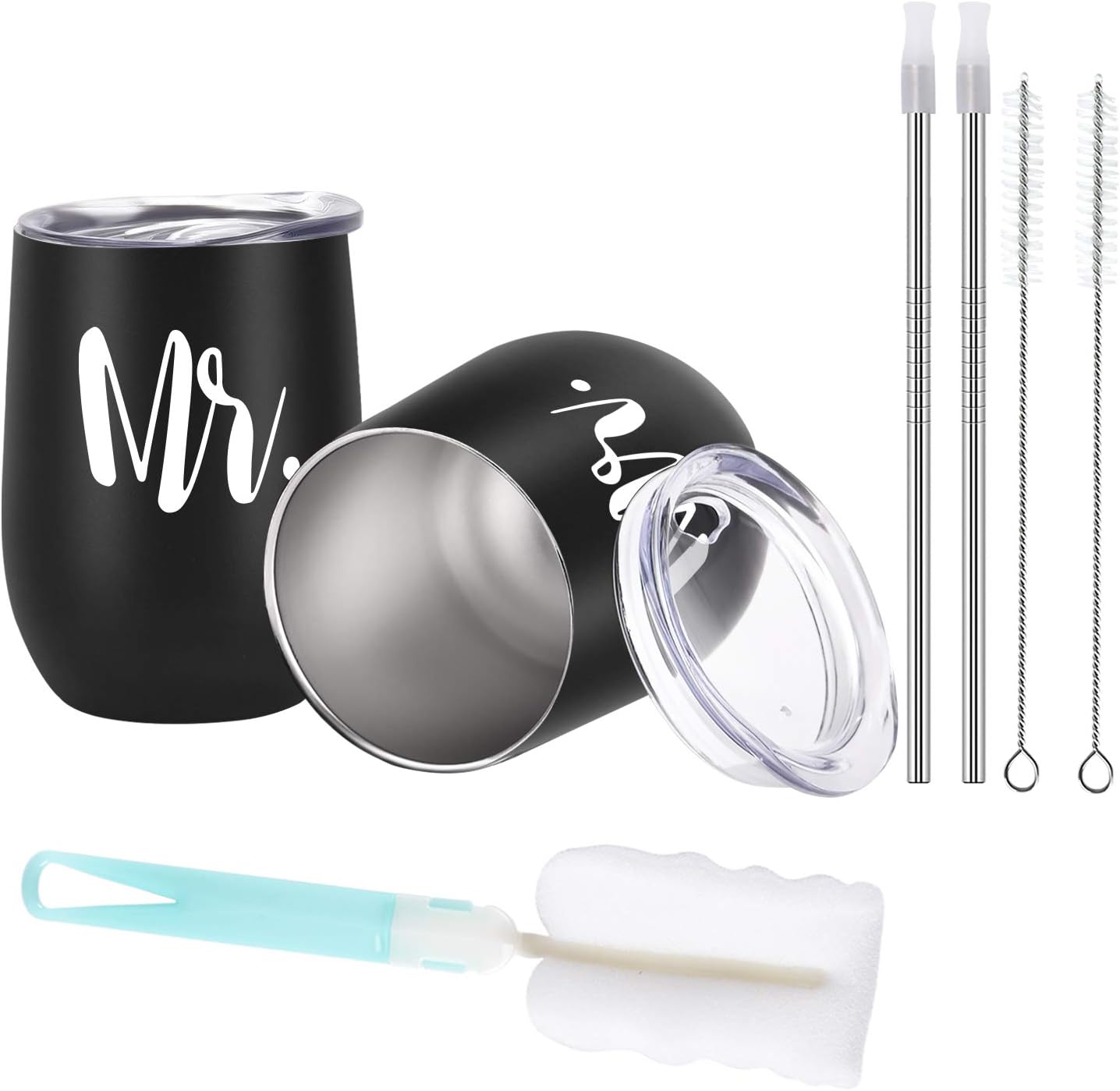 GINGPROUS 2 Pack Mr and Mr Wine Tumbler Set, Gay Couple Idea for Men, Engagement Wedding Anniversary House Warming LGBT Idea 12 Oz Insulated Stainless Steel Wine Tumbler with Lid, Black - Image 6