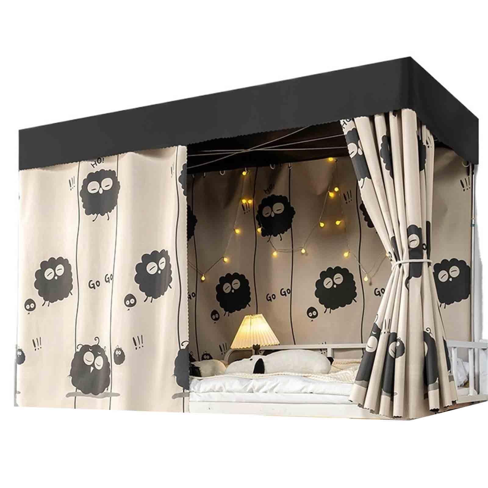 HAJHI Thicken Blackou Bunk Bed Tent Dormitories Bunk Bed Curtains for Bottom Top Polyester 3 Doors Loft Bed Curtains Mosquito-Proof(3*curtains+canopy,1.2M,N)