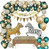 【Múltiples escenarios para Safari Party】: ¡a quién no le gusta un hermoso verde de la selva!Usa estos globos de animales y cadena de globos verdes para tus decoraciones de fiestas de cumpleaños o tus decoraciones de fiestas temáticas de safari de la selva para niños.Celebración de animales de la selva, celebraciones temáticas de la selva, temas de animales de la selva de cebra y tigre.