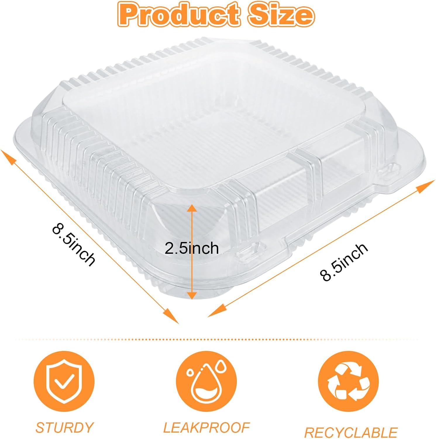 100 Pack Clear Plastic Clamshell Food Containers 8" x 8" x 3" Hinged Lids for Salads, Pasta, Sandwiches, To Go Containers - Image 2