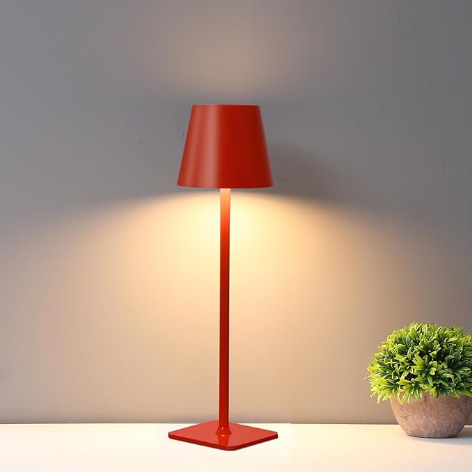 HAJINLU Cordless Table Lamp Battery Operated Rechargeable for Dinning Table Home Decor Bedside Nightstand Small Night Light (Red) photo 3