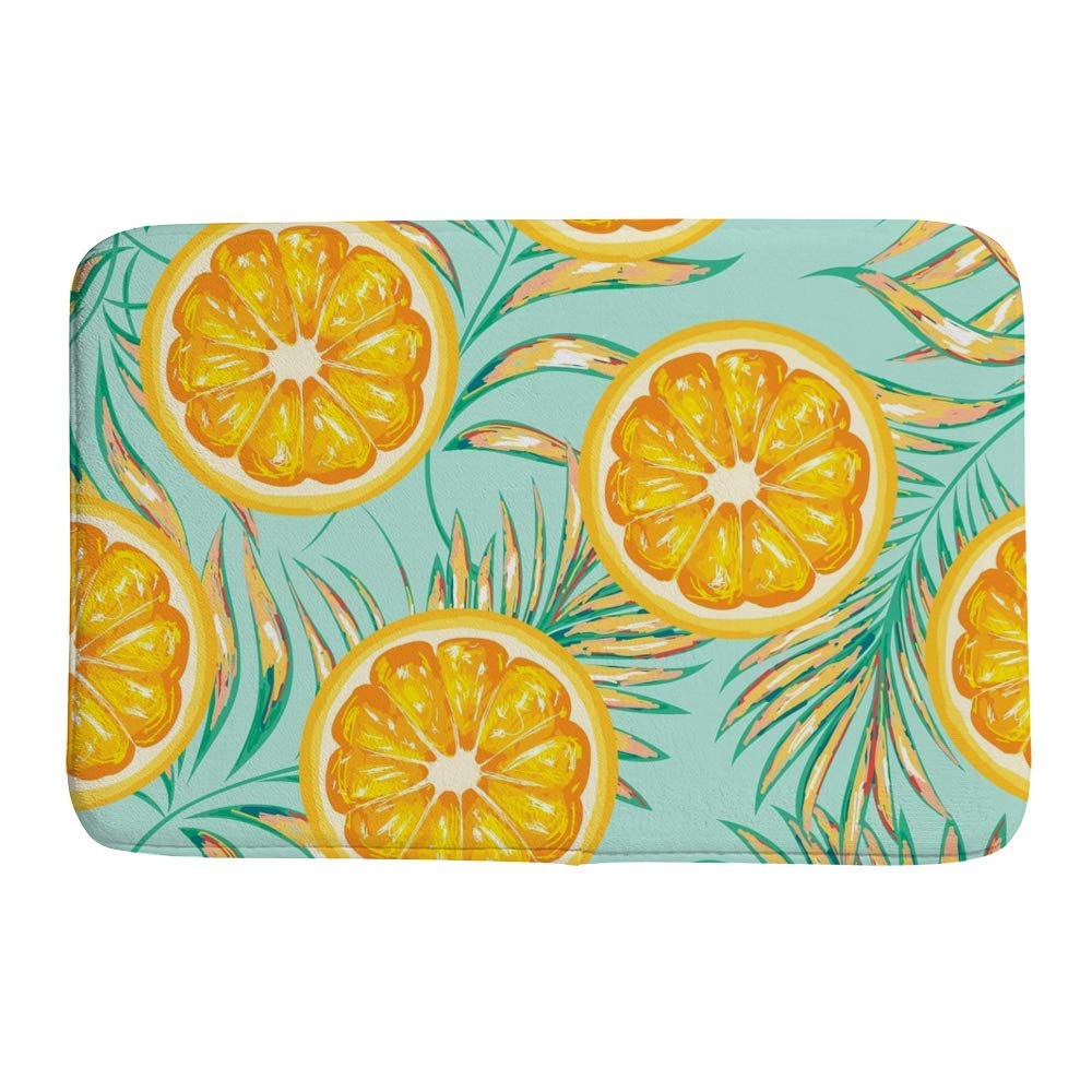 Tapis de bain tropical de 91 x 61 cm avec motif oranges et palmiers pour douche