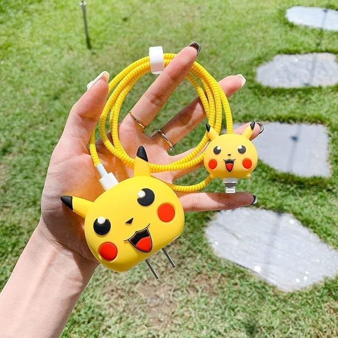 Image of ABRALE Protective Charger Case for iPhone 18W 20W iPhone 14 13 12 11 Pro Max Charging Cable Charger Protective Cover Data Cable Protective Sleeve(Pika-CHUU)