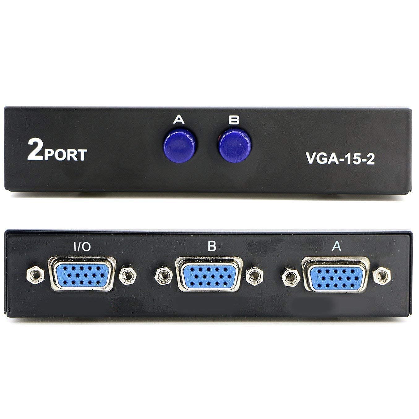 WETEK VGA 2 in 1 Out 2 Port VGA Switch Press Button Two Way VGA Video Switch for PC TV Monitor -Black