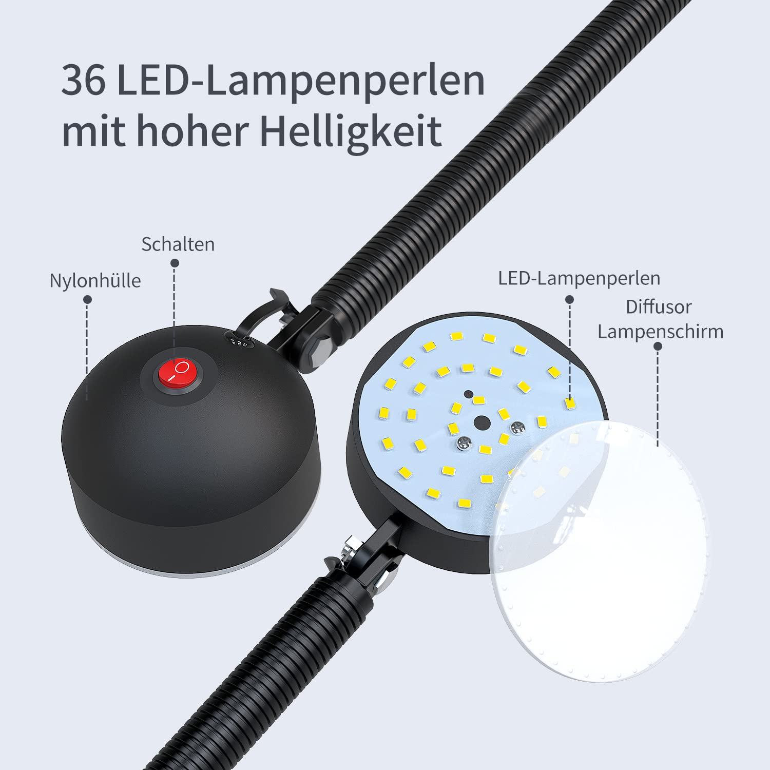 Drehmaschine Led Licht - Maschinenlampe 110V-220V 10W 1200 Lumen Arbeitslicht Verschraubung der Grundplatte Flexibel Wasserdicht Schwanenhals Arm für CNC Werkbank Handwerk Nähmaschine
