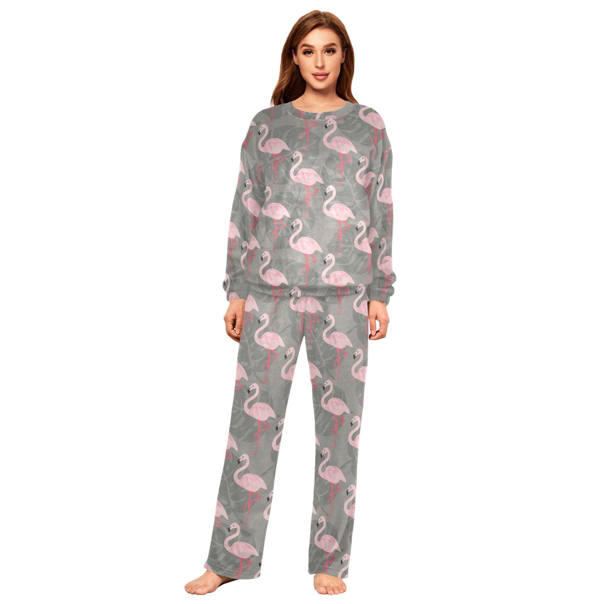 ALAZA Conjunto de pijama de forro polar para mujer, ropa de dormir de dos piezas, ropa de dormir térmica, súper suave, talla S