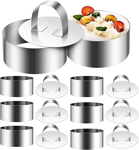 Hemoton Juego de 8 moldes de acero inoxidable para tartas redondas, molde de mousse de acero inoxidable con 8 empujadores, moldes de anillo para