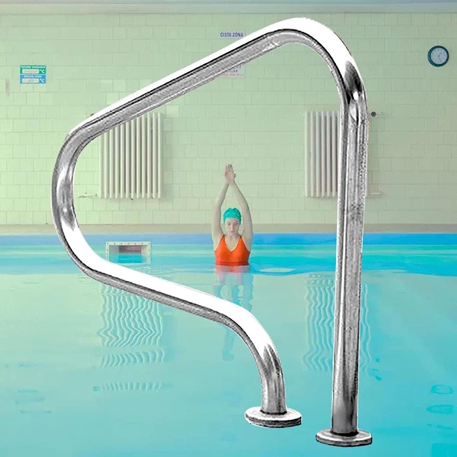 Main courante de piscine en acier inoxydable avec plaque de base pour escalier enterré