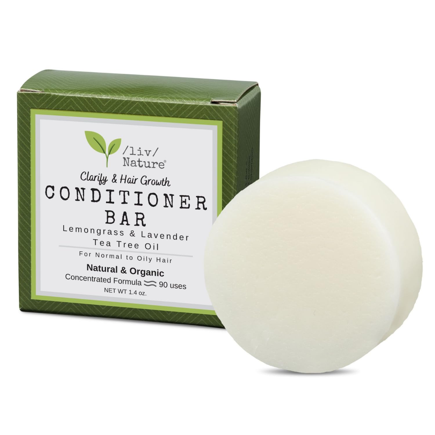 /liv/ NatureScented Conditioner Bar Sulfate-Free for Oily Hair, Natural Ingredients, Lemongrass, Lavender and Tea Tree Oil, Plastic-Free Conditioner Bar for Travel, Tea Tree and Lemongrass (1-pack)