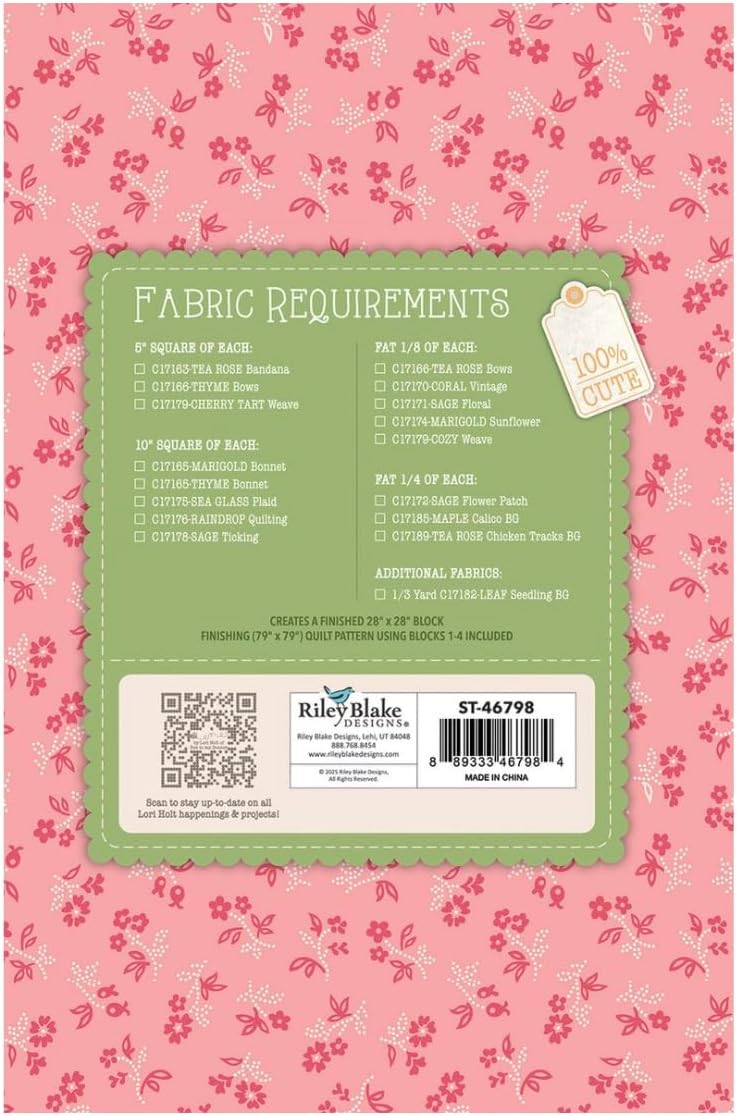 Riley Blake Farmer’s Daughter Quilt Seeds Patterns by Lori Holt of Bee in My Bonnet | Set of 4 Barn Quilt Blocks (Autumn, Summer, Spring, Winter)